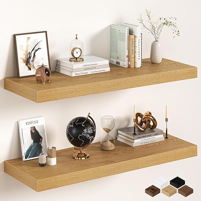 40Inch Oak Floating Shelves for Wall, 12 Inch Deep Shelves for Bedroom