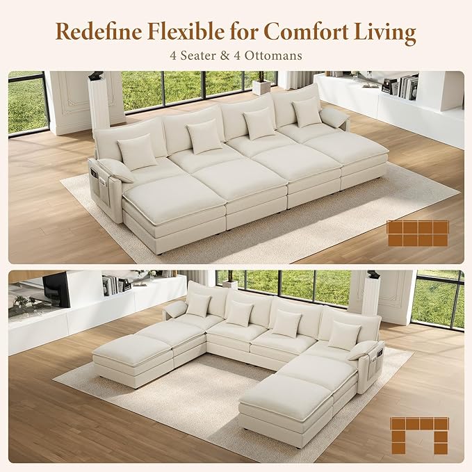 Vesgantti 142" Oversized Sectional Sofa Bed, 8-Seater Modular Sleeper Cloud