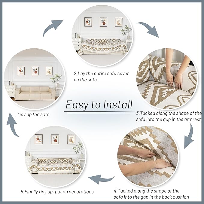 MYSKY HOME Sectional Couch Cover Khaki Boho Geometric Sofa Covers