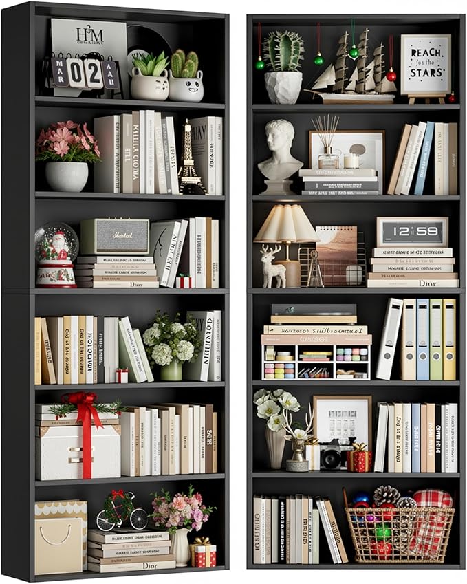 FOTOSOK 6-Tier Open Bookcase and Bookshelf Set of 2, Freestanding Display