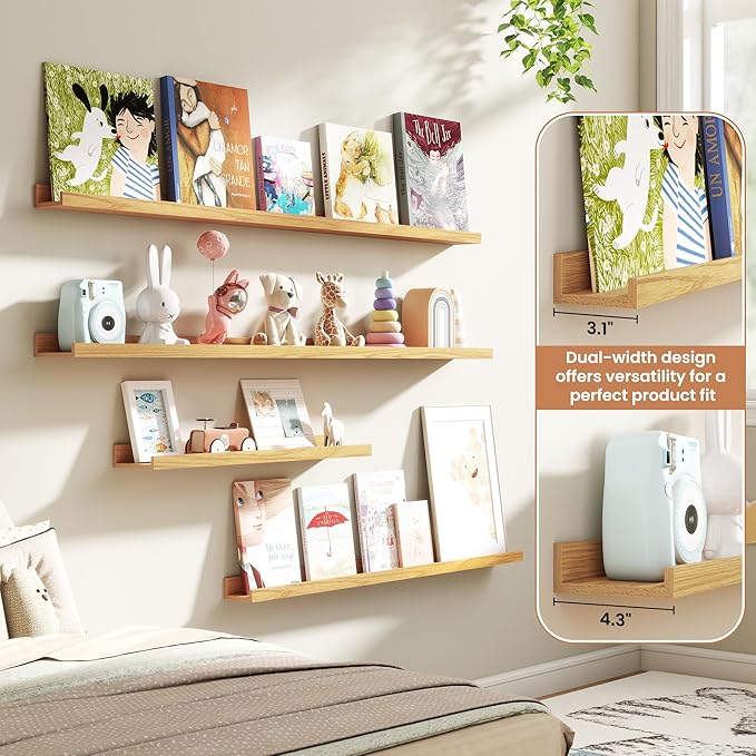 Fun Memories Picture Ledge Shelves Set of 4, 36 Inch Rustic Wall Mounted