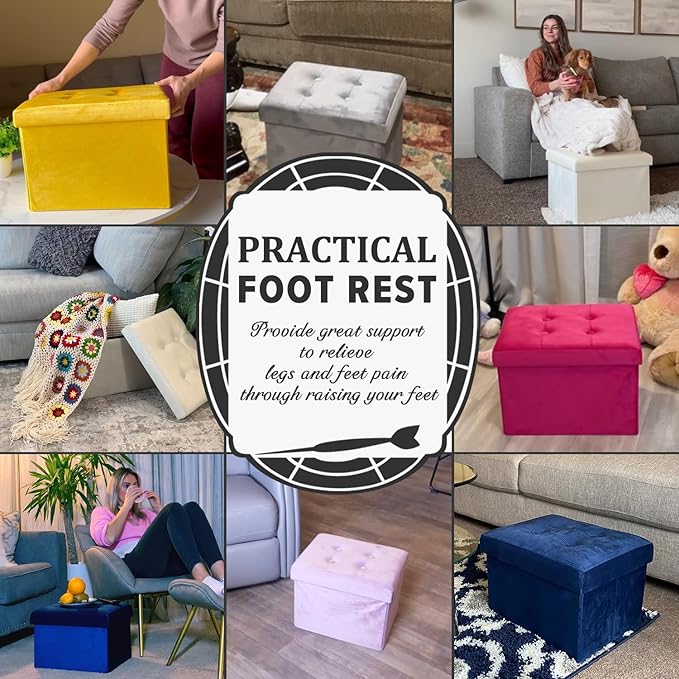 LINMAGCO Storage Ottoman Folding Foot Stool Foot Rest