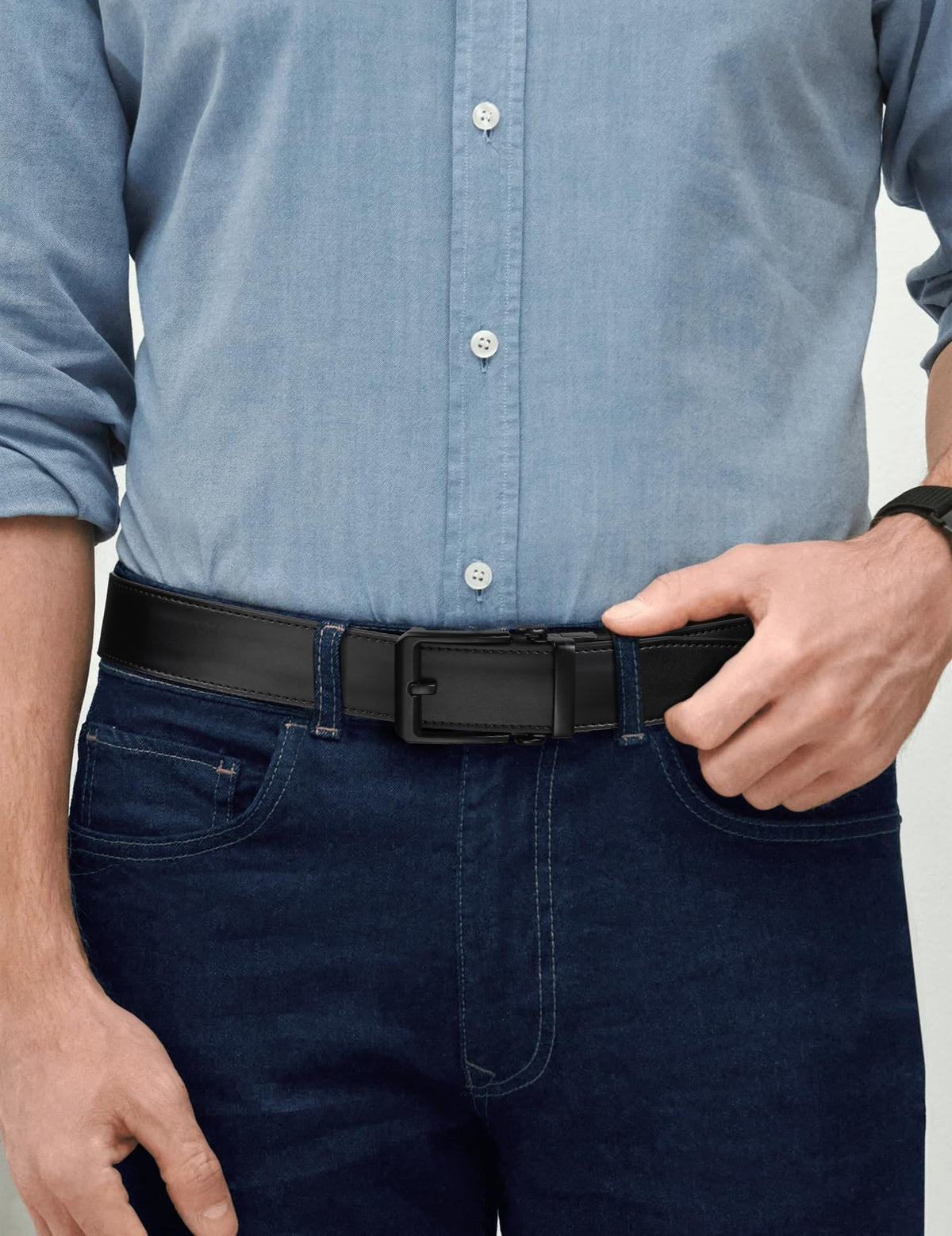 JUKMO 1.5" (38mm) Leather Ratchet Belt for Men in Gift Box (Black, Small)