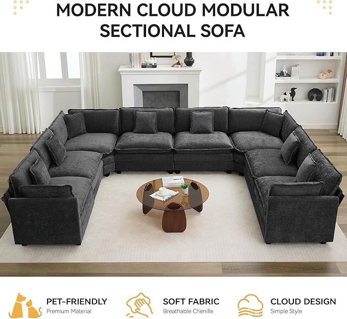 147'' Oversized U Shaped Cloud Sectional Sofa, Chenille Deep Seat Couches