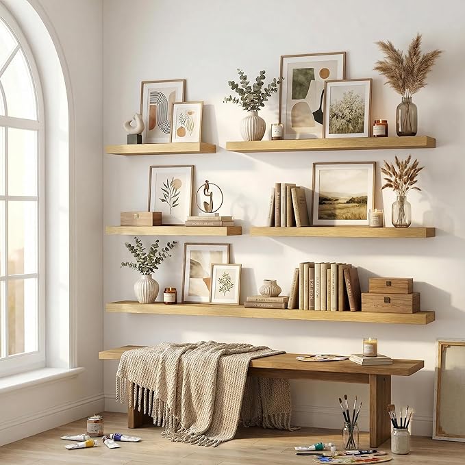12 inch Deep Floating Shelves for Wall, 72 inch Wide Engineered Wood Wall