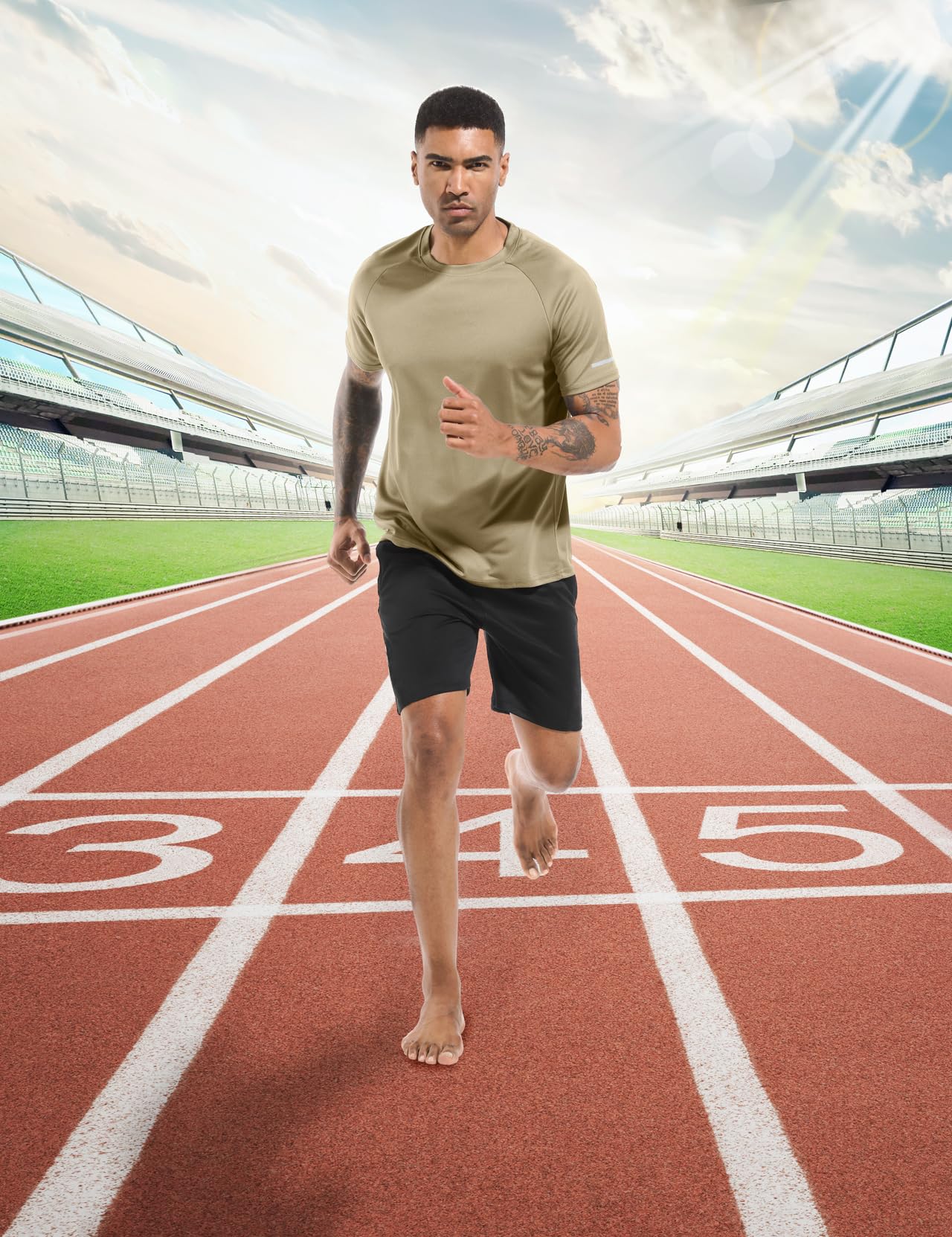 Boyzn 1 Pack Workout Shirt for Men, Quick Dry Running Shirts for Men, Moisture Wicking Short Sleeve Sports Athletic T-Shirt Khaki-L