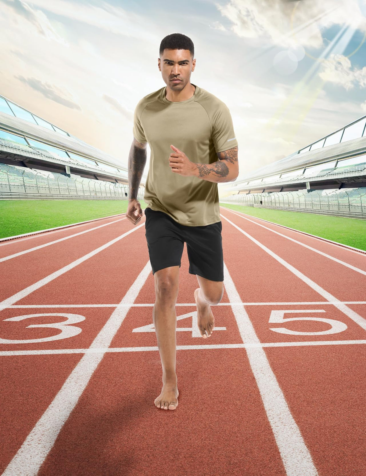 Boyzn 1 Pack Workout Shirt for Men, Quick Dry Running Shirts for Men, Moisture Wicking Short Sleeve Sports Athletic T-Shirt Khaki-L
