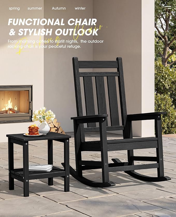 KINGYES Oversized Outdoor Rocking Chair Set of 4, All-Weather Patio Rocking