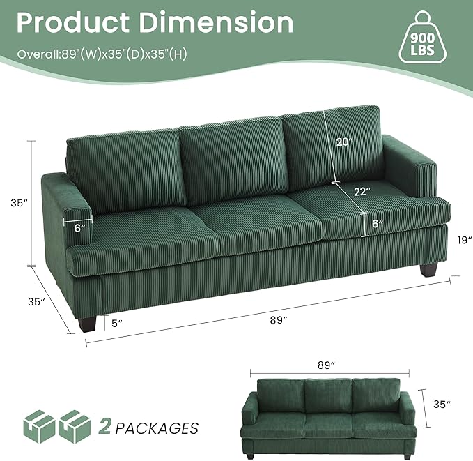 YOUDENOVA 2 Piece Set Comfy Sofa Couch, 3-Seater Sofa * 2
