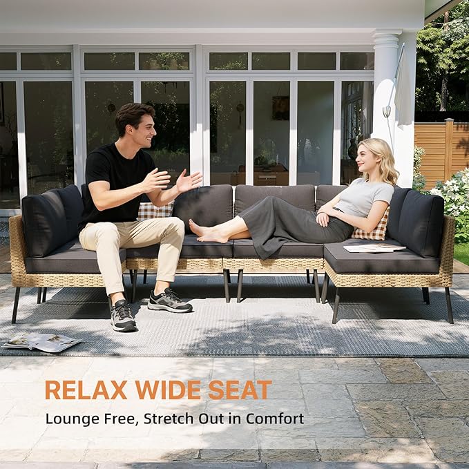 Aoxun 6-Piece Patio Furniture Set, Wicker Outdoor Furniture