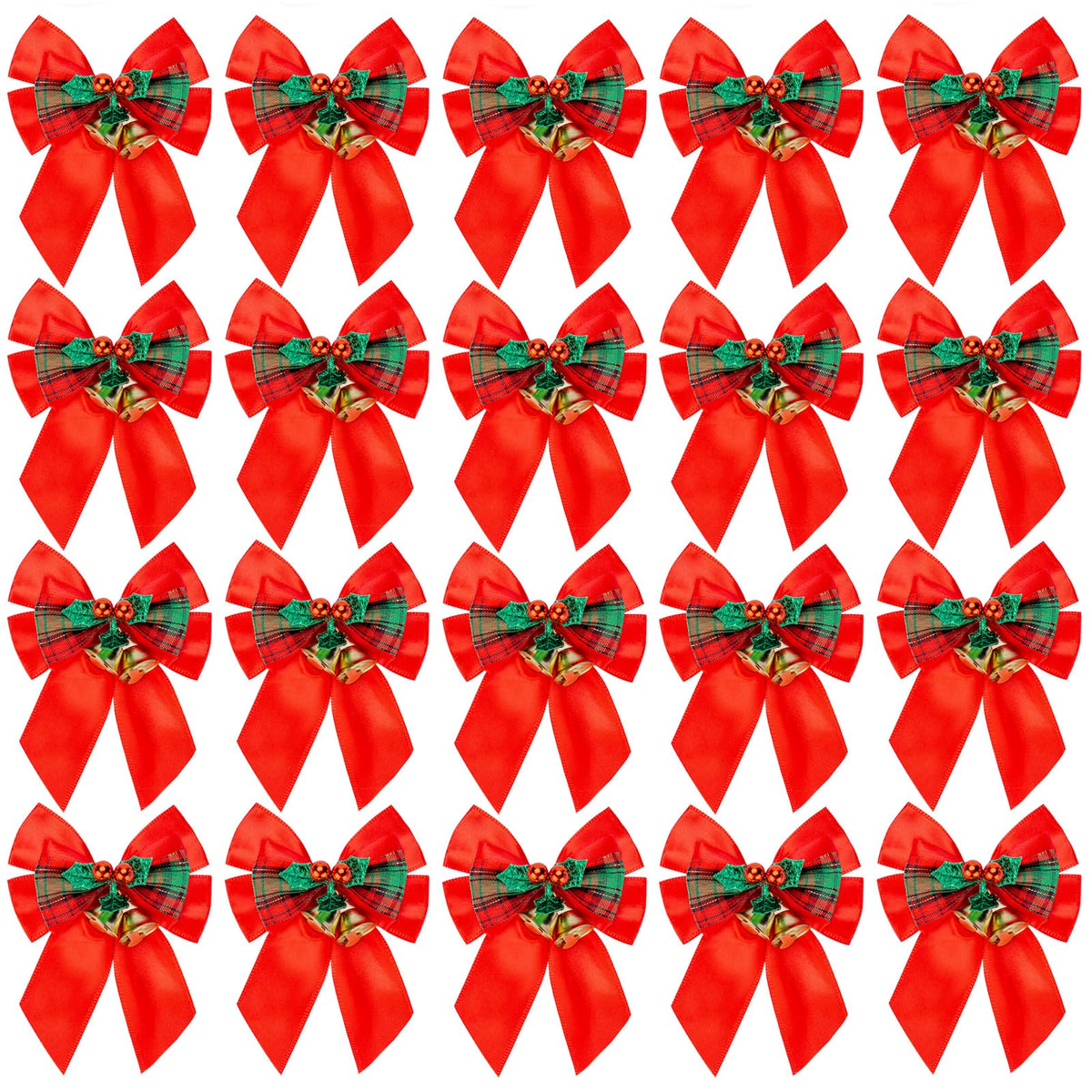 Voeveca 20 Pack Christmas Bows, Bowknot Wreath Bow with Jingle Bells for Christmas Garland Tree, Crafts, Wrapping, Wreath Xmas Hanging Ornaments Decor (20, Red)