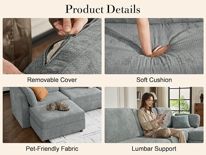 Oversized 2 Seater Modular Sectional Sofa, Solid Wood Frame Sofa, Removable