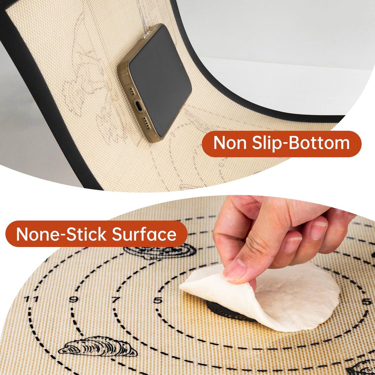 Silicone Baking Mat with 10 Recipes, Extra Thick Silicone Mats for Baking, Non Stick Pastry Mat,Reusable kneading Dough Rolling Mat for Cookie, Macaron, Bread, Pizza