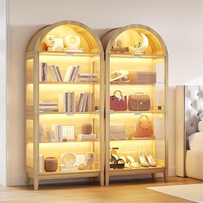 HNEBC Arched Display Case with RGB Lights, LED Curio Cabinet with Shelf