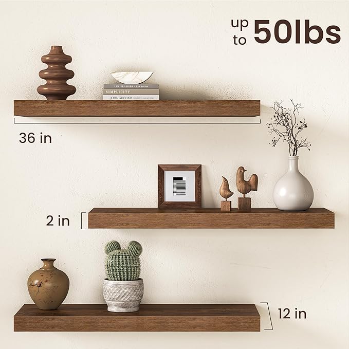 36Inch Floating Shelves for Wall, 12 Inch Deep Shelves for Bedroom, Bathroom