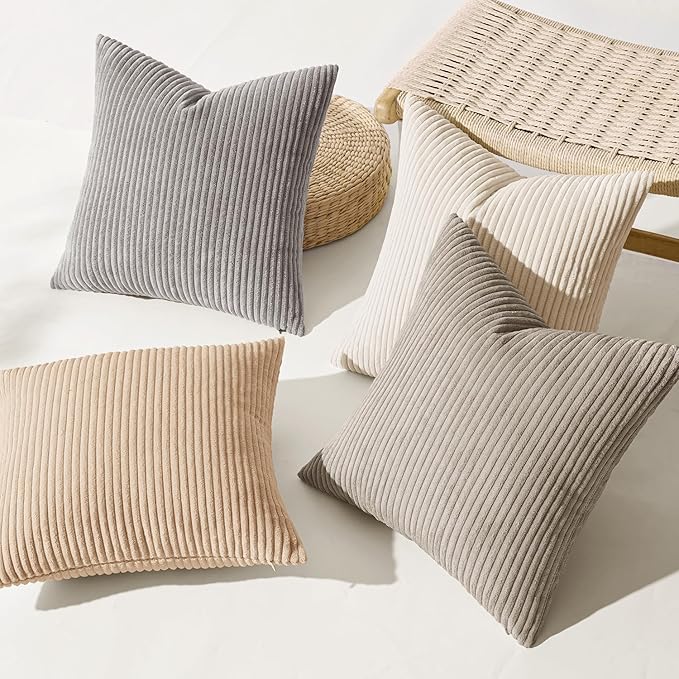 MIULEE Boho Farmhouse Neutral Cream Throw Pillow Covers 20x20 Inch Set of 4