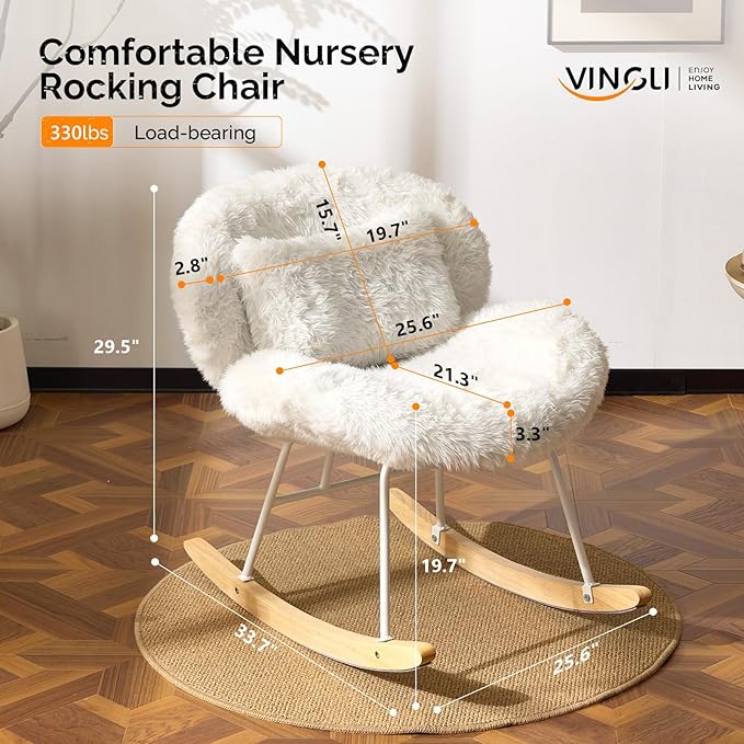 VINGLI 25.6" Extra Wide Criss Cross Nursery Rocking Chair, Cute Curved 115°
