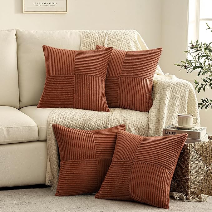 MIULEE Boho Farmhouse Rust Decorative Throw Pillow Covers 18x18 Inch 4 Packs