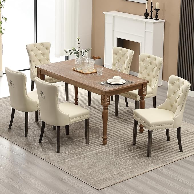 KCC Faux Leather Dining Chairs Set of 6, Upholstered High-end Tufted Dining