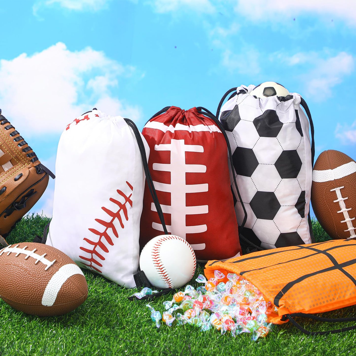 Shappy 12 Pieces Sport Drawstring Bags Bulk Small Sport Goodie Bags Snack Treat Backpack for Ball Birthday Party Favor Team Gifts(7 x 10 Inch)