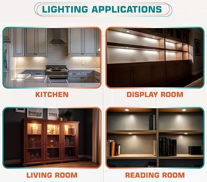 Curio Cabinet Lights Kit, Over Under Counter LED Puck Lights, Low Profile 0.3"