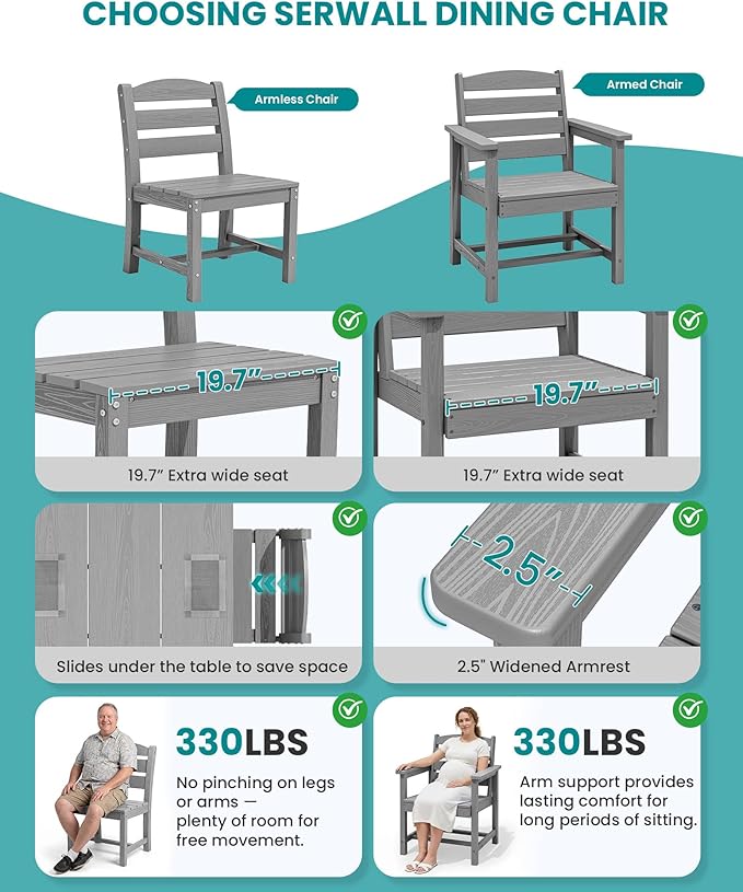 SERWALL Patio Dining Set with 15FT Double Side Umbrella, Outdoor Dining Sets