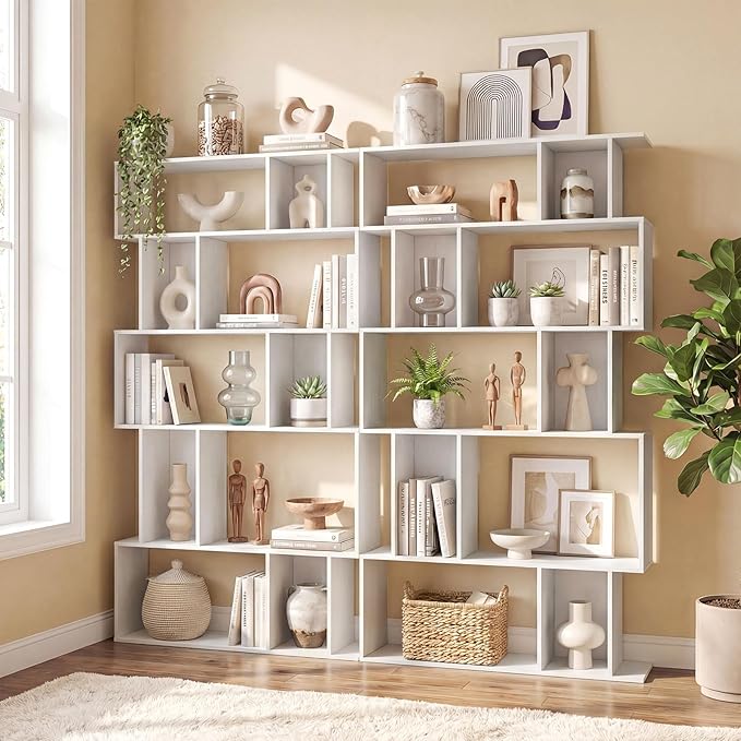 Giantex 5-Tier Bookshelves Set of 2, 10-Cube Geometric Bookcase