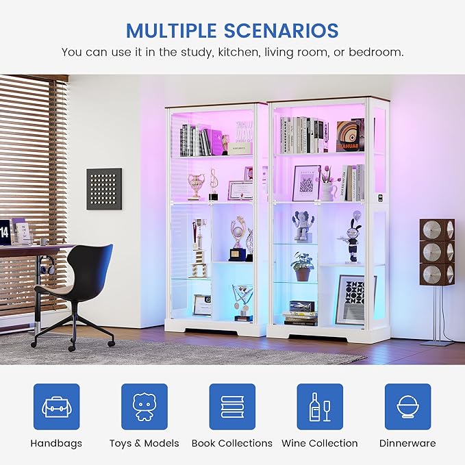 Gurexl Display Cabinet with Motion Sensor LED Lights, Glass Curio Cabinet with