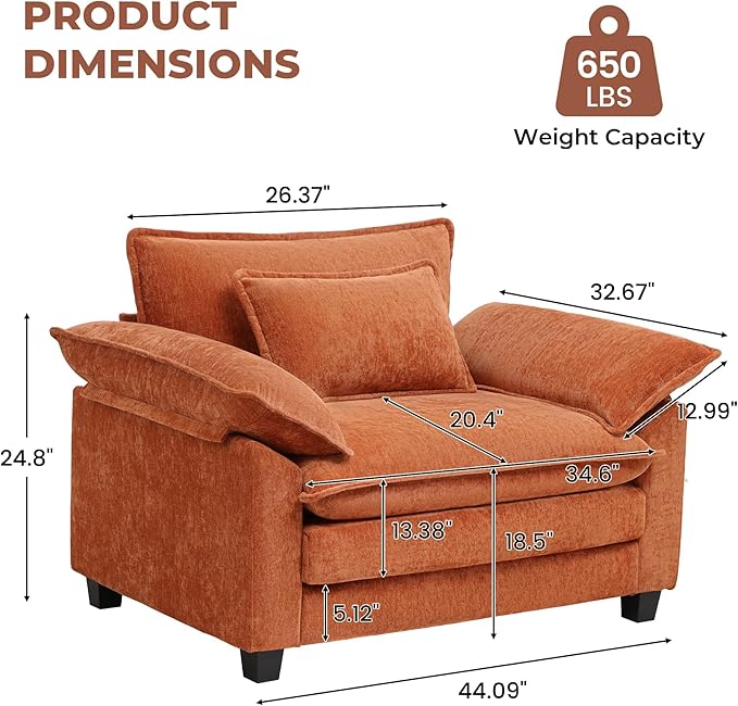 Oversized Accent Chair, Modern Upholstered Armchair Cloud Sofa Chair