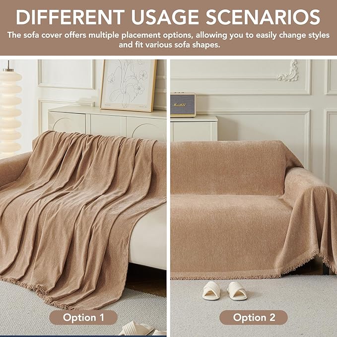 Couch Cover for Dogs, Boho Sofa Covers for 2 Cushion Couch, Chenille Sofa