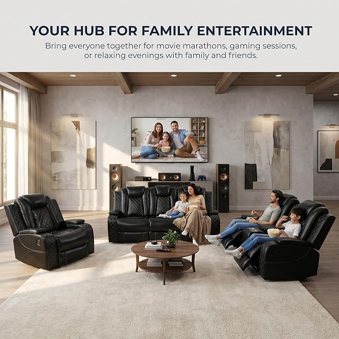 3-Piece Leather Power Recliner Sofa Set