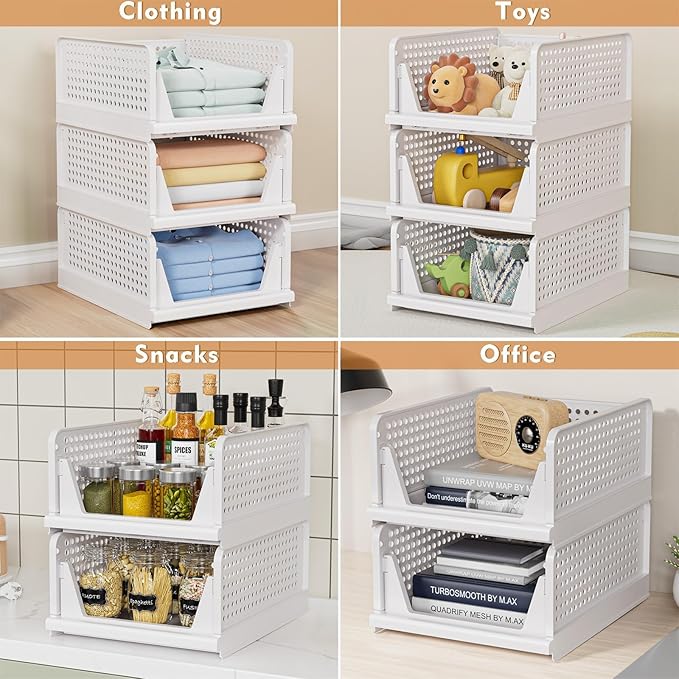 5 Pack Stackable Closet Storage Basket