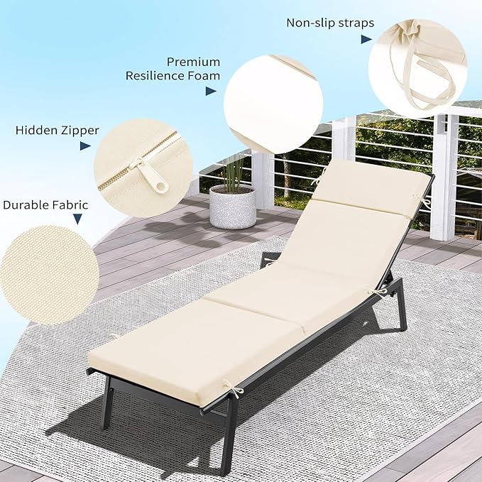 Outdoor Chaise Lounge Cushion 72" x 21" x 3", 4-Section Folding Patio Lounge