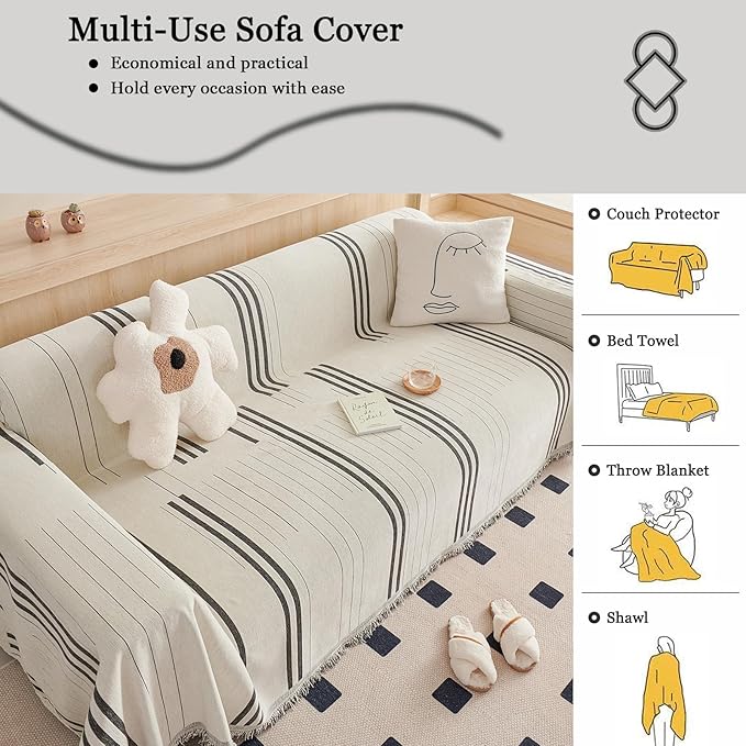 DREAMINGO Couch Cover Reversible Chenille 3 Seat Sofa Covers