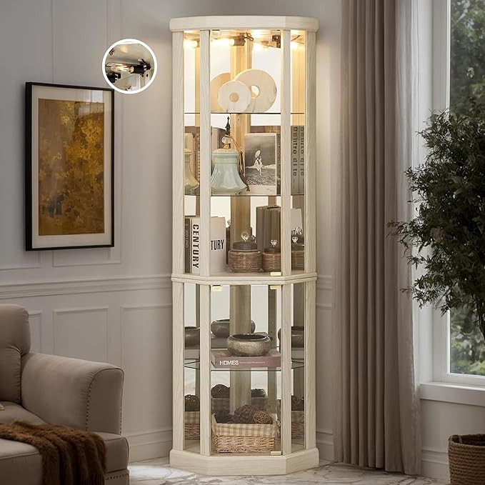 Corner Curio Cabinet, Light Bulb Inclued, Wine Bar China Cabinet