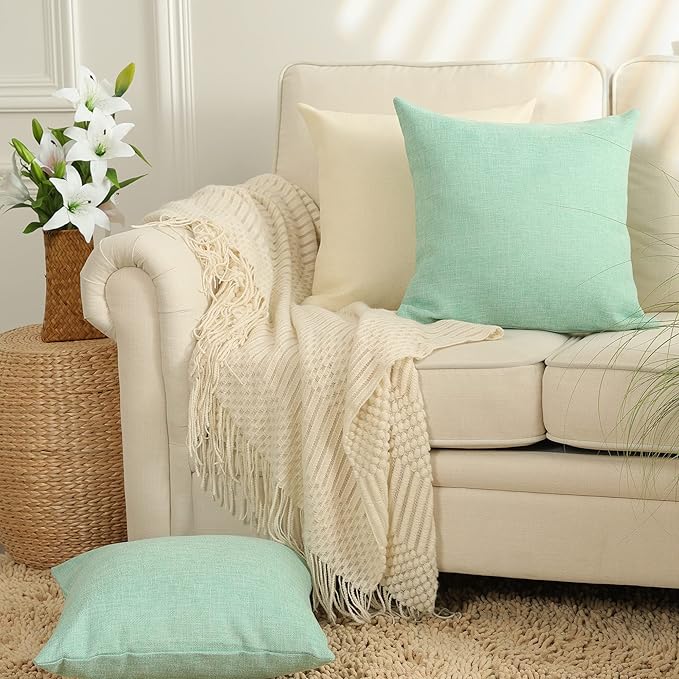 Stellhome Burlap Throw Pillow Covers Solid Farmhouse Linen Pillowcase
