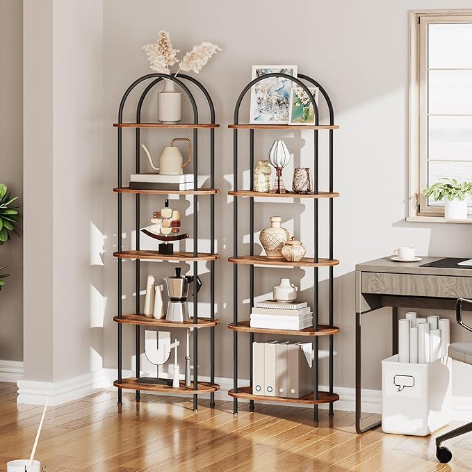 HOOBRO 5 Tier Open Bookshelf, Industrial Arched Bookcase Display Shelf Rack
