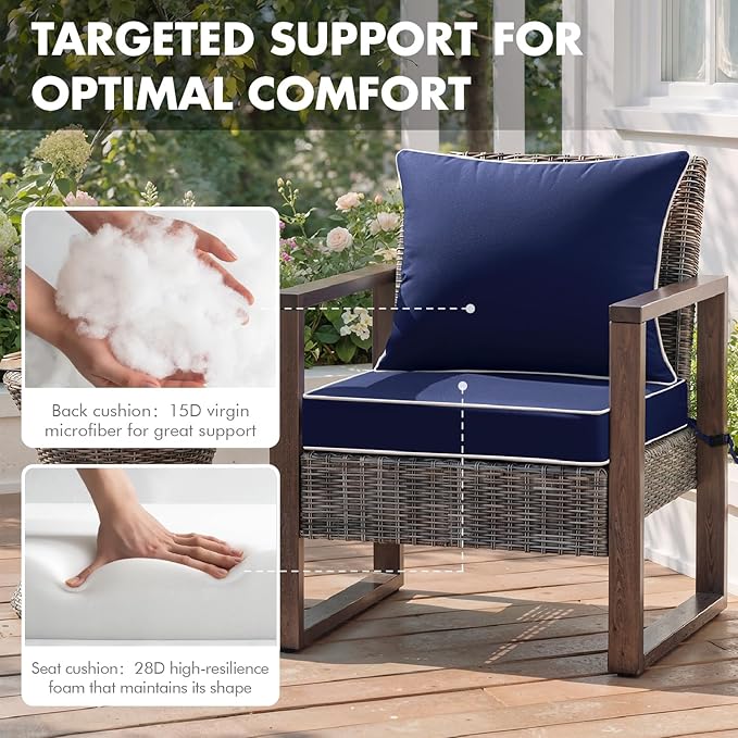 MIULEE Navy Outdoor Seat Cushion 22x24 Inch Waterproof & 3 Year Fade Resistant