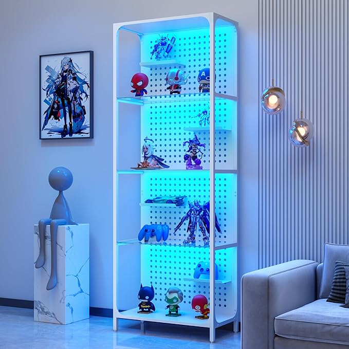 kepptory Display Case with LED Lights, Display Cabinet with Glass Storage