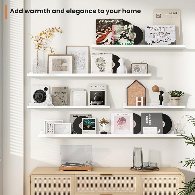 Fun Memories Picture Ledge Shelves Set of 4, 24 Inch Rustic Wall Mounted