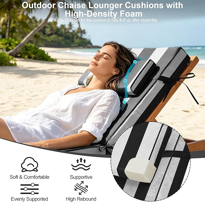 Chaise Lounge Cushions Outdoor 72x21x6 Inch, Fade Resistant 6'' Thicken Outdoor