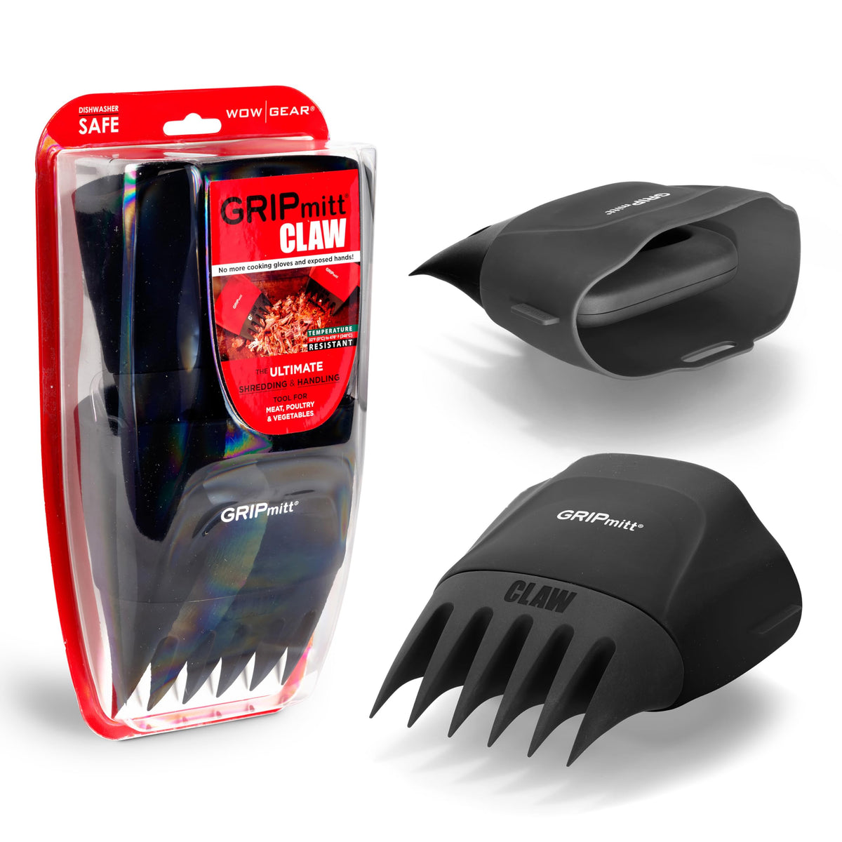 GRIPmitt Claw - Pulled Pork, Meat and Vegetable Shredding Claw 2 Pack Set (Black)