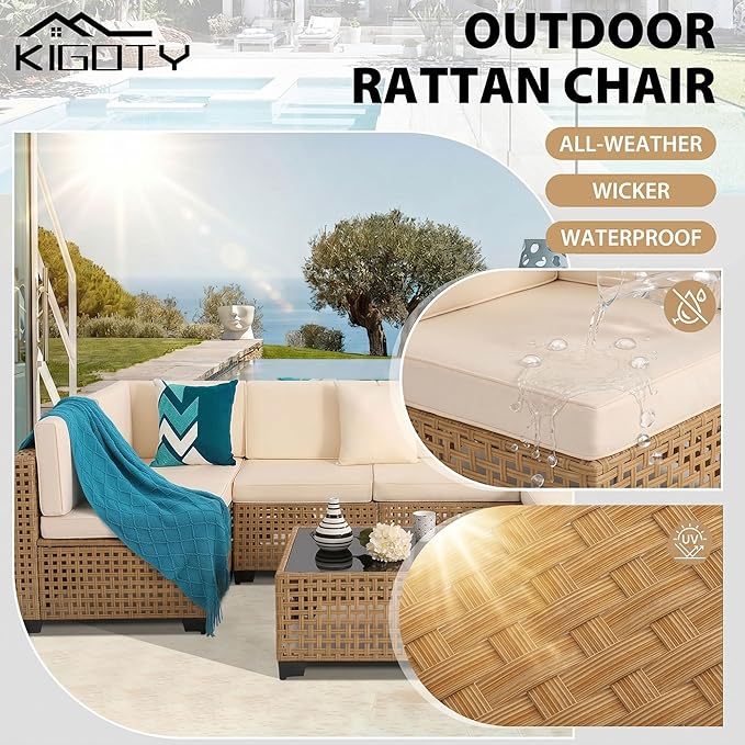 KIGOTY 7-Piece Patio Furniture Set, All-Weather PE Rattan Outdoor Sectional Sofa