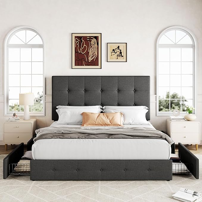 Allewie Upholstered Queen Size Platform Bed Frame