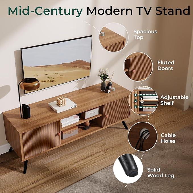 COMHOMA TV Stand for Living Room, Mid Century Modern Entertainment Center for