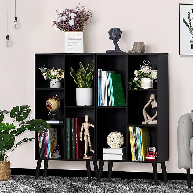 YAHARBO Small Black Narrow Bookshelf, 3 Tier Modern Bookcase