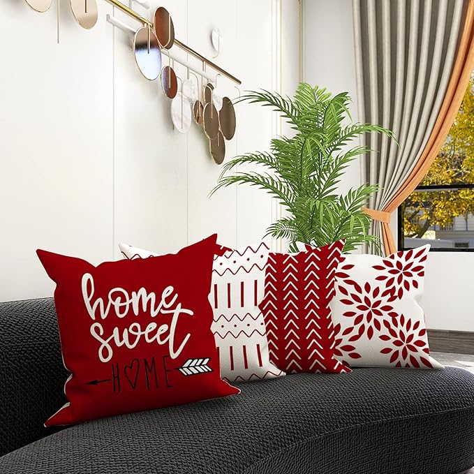 YCOLL Christmas Pillow Covers 16x16 Set of 4, Modern Sofa Throw Pillow Cover