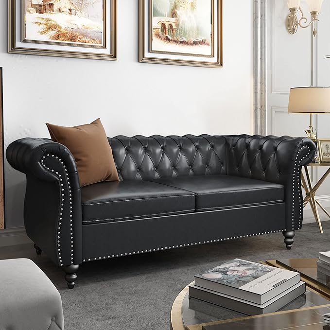 3 Piece Living Room Set, Chesterfield Leather Sofa Loveseat Couch Chair