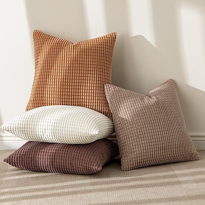 MIULEE Modern Farmhouse Decorative Lumbar Pillow Covers 18x18 Inch Set of 4