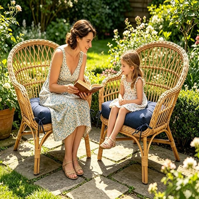 Set of 2 Patio Seat Cushions 19X19in Square Wicker Seat Pads Waterproof Rocking